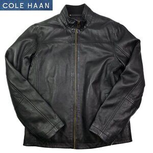 Cole Haan Lambskin Leather Jacket Black Moto Full Zip S/P Small Petite